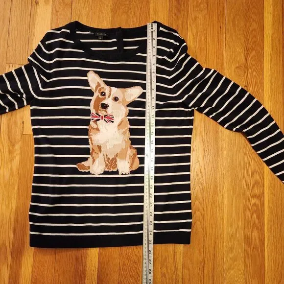 Talbots Smart Striped Corgi Sweater, Navy + White, Back Buttons, British, Sz M - Picture 7 of 9